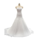 A-Line Sweetheart Court Train Satin Wedding Dresses