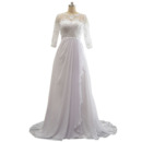 Custom Sweep Train Chiffon Wedding Dresses with 3/4 Long Sleeves