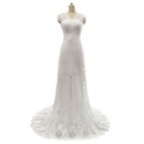 Elegant Sheath V-Neck Sleeveless Sweep Train Lace Wedding Dresses