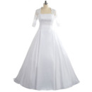 New Square Floor Length Taffeta Wedding Dress with Half Sleeves