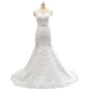 Trumpet V-Neck Sweep Train Lace Wedding Dresses