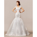 Elegant Trumpet Floor Length Satin Organza Beading Wedding Dresses