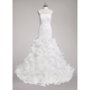 Custom Sheath Strapless Sweep Train Organza Ruffle Skirt Wedding Dress