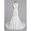 Discount Trumpet Sweetheart Straps Sweep Train Lace Wedding Dresses