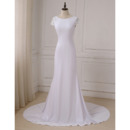 Custom Sheath Sweep Train Satin Wedding Dresses with Short Sleeves