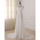 Custom Empire V-Neck Sleeveless Sweep Train Chiffon Wedding Dresses