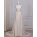 Halter Sweep Train Chiffon Lace Wedding Dresses