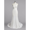 Custom Sheath Halter Sleeveless Sweep Train Chiffon Wedding Dresses