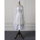 Custom Tea Length Lace Taffeta Wedding Dresses with Long Sleeves