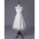 Discount A-Line Tea Length Reception Wedding Dresses with Sashes