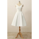 Custom A-Line V-Neck Knee Length Satin Reception Wedding Dresses