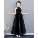 Style Halter Ankle Length Black Junior Bridesmaid Dresses