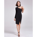 Sexy Sheath One Shoulder Short Satin Black Cocktail/ Holiday Dresses