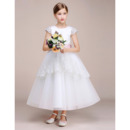 Discount Tea Length Cap Sleeves Flower Girl Dresses with Belts