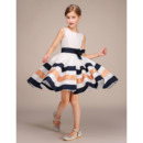 Stunning Knee Length Flower Girl Dresses with Belts and Stripes