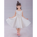 A-Line Knee Length Satin Applique Flower Girl Dresses