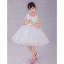 Custom Ball Gown Knee Length Organza Embroidery Flower Girl Dresses