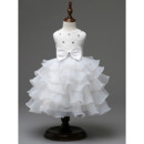 Custom A-Line Tea Length Ruffle Skirt Organza Flower Girl Dresses