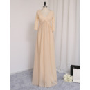 Inexpensive V-Neck Long Chiffon Prom Dresses with 3/4 Long Sleeves