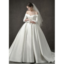 Custom Off-the-shoulder Long Satin Wedding Dresses with Long Sleeves