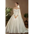 Vintage Off-the-shoulder Long Satin Wedding Dresses with Long Sleeves