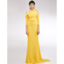 Custom One Shoulder Floor Length Evening Dresses with 3/4 Long Sleeves