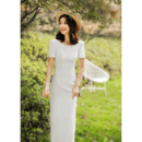 Short Sleeves Floor Length Satin Reception Wedding Dresses