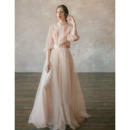 New Mandarin Collar Organza Wedding Dresses with Long Sleeves