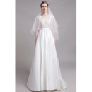2019 New Style Short Sleeves Floor Length Lace Satin Wedding Dresses