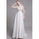 A-Line Sleeveless Floor Length Organza Satin Bridal Dresses
