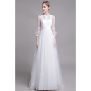 Discount Floor Length Organza Lace Bridal Dresses with Long Sleeves