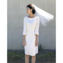 Custom Column Knee Length Satin Bridal Dresses with 3/4 Long Sleeves