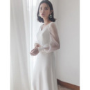 Vintage Ankle Length Satin Reception Wedding Dresses with Long Sleeves