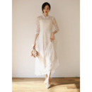 New Ankle Length Lace Bridal Dresses with 3/4 Long Sleeves