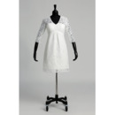 Custom Empire V-Neck Short Lace Wedding Dresses with 3/4 Long Sleeves