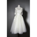 Elegant V-Neck Knee Length Organza Bridal Dresses with Half Sleeves