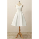 New A-Line V-Neck Sleeveless Knee Length Satin Wedding Dresses