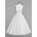 Inexpensive A-Line V-Neck Knee Length Satin Organza Wedding Dresses