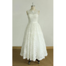 Vintage A-Line Sleeveless Tea-Length Lace Reception Wedding Dresses