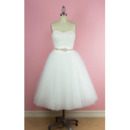 Custom A-Line Sweetheart Tea-Length Satin Organza Wedding Dresses