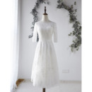 Custom A-Line Tea-Length Organza Wedding Dresses with Half Sleeves