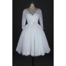 Casual V-Neck Knee Length Wedding Dresses with 3/4 Long Sleeves