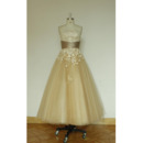 2020 New A-Line Strapless Tea Length Organza Wedding Dress with Belt