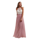 Custom A-Line Halter Floor Length Chiffon Lace Bridesmaid Dresses