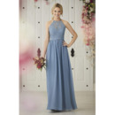 Elegant A-Line Halter Floor Length Lace Chiffon Bridesmaid Dresses