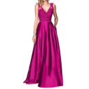 Discount A-Line V-Neck Floor Length Satin Applique Bridesmaid Dresses