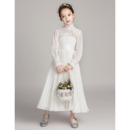 Chiffon Pleated Flower Girl Dresses with Long Sleeves
