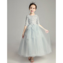 Inexpensive A-Line Lace Little Girls Party Dresses with Half Sleeves