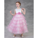 Custom Tea Length Layered Skirt Satin Tulle Little Girls Party Dresses