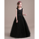 Custom A-Line Floor Length Organza Black Little Girls Party Dresses